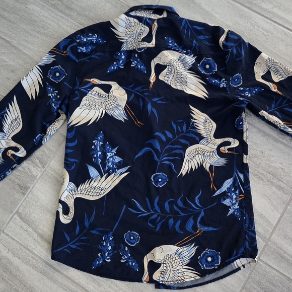 Geometrix New York Lightweight Crane Bird Print Long Sleeve Button Up Shirt Sz L - Picture 5 of 12